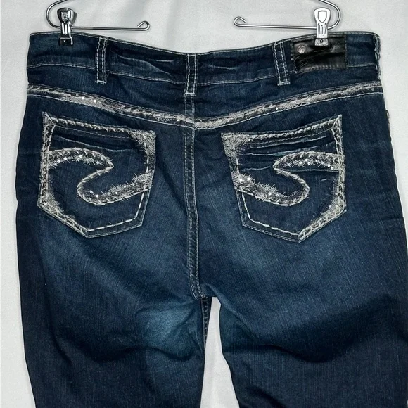 Silver Suki Jeans Dark Wash Mid Boot  Embellished Pockets Streetwear Y2K Sz 18 - Picture 8 of 8